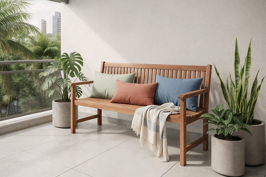 banco 3 lugares recanto ambientado na varanda