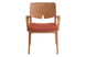 cadeira de madeira estofada regina laranja em fundo infinito vista de frente