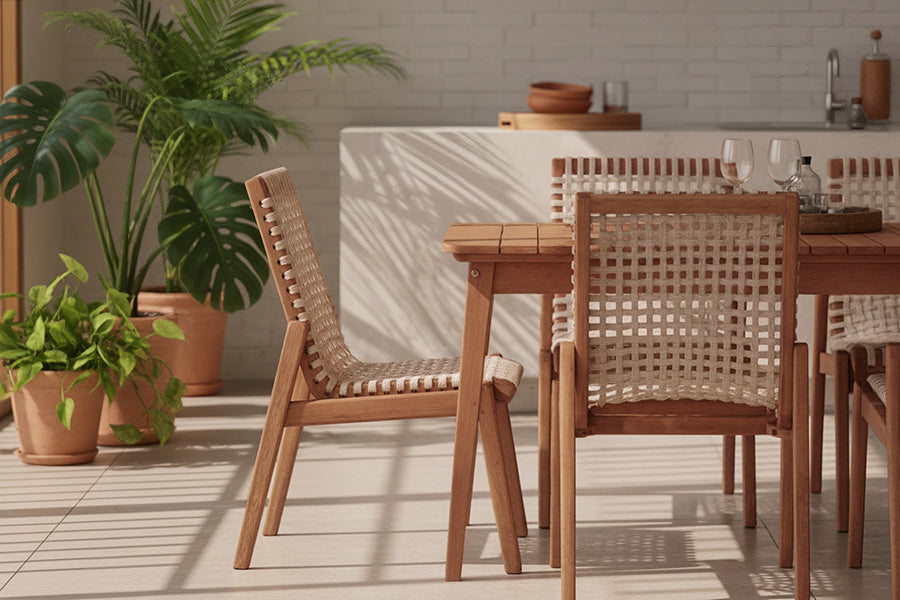 Conjunto de Cadeiras 2 Peças Trama - Jatobá e Corda Areia ambientado na area gourmet