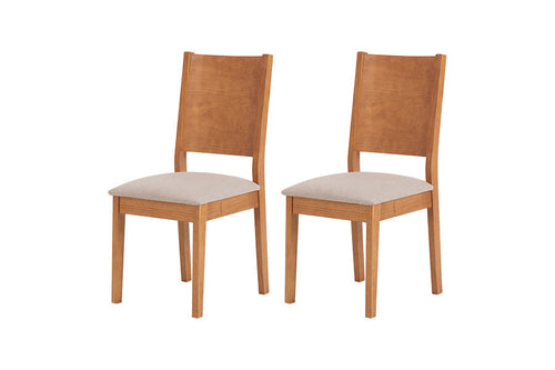 cadeiras para cozinha euro kit com 2 nozes e tecido bege claro vistas na diagonal