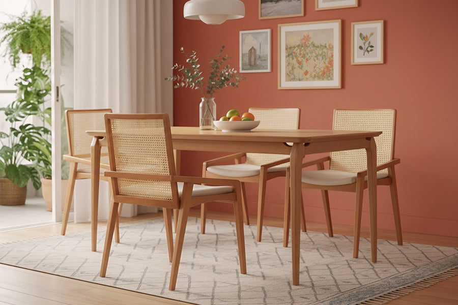 cadeiras siesta e mesa cascais ambientados na sala de jantar