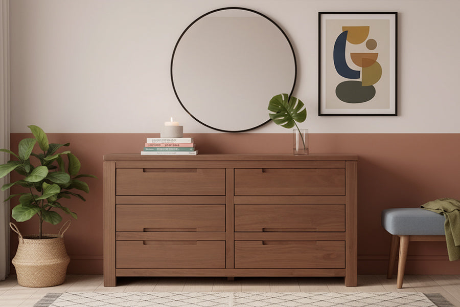 Cômoda para Quarto 6 Gavetas Sintonia - Amêndoa ambientada