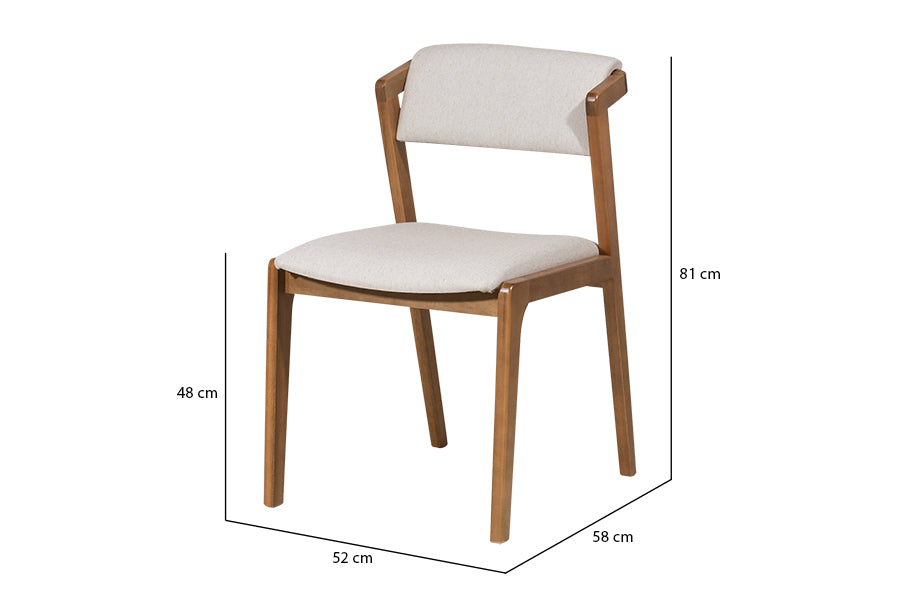 cadeira estofada santorini para sala de jantar vista em perspectiva com medidas