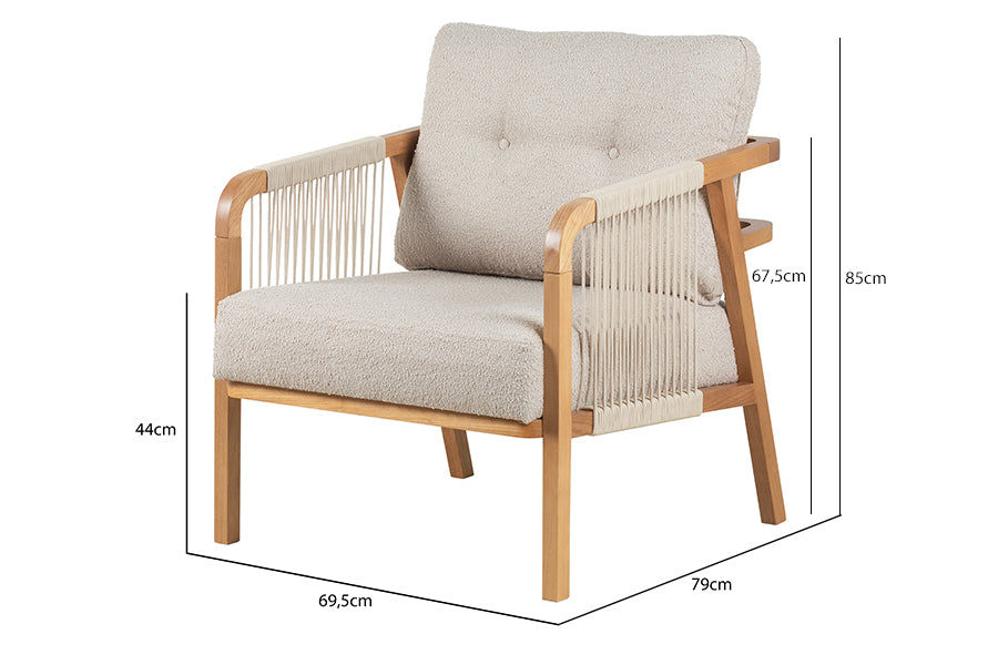 Poltrona para Sala Enlace 85x69,5x79 cm - Areia e Tecido Bege medidas ou cotas