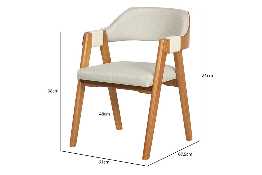 Cadeira de Jantar Estofada Alba Tecido Areia medidas ou cotas