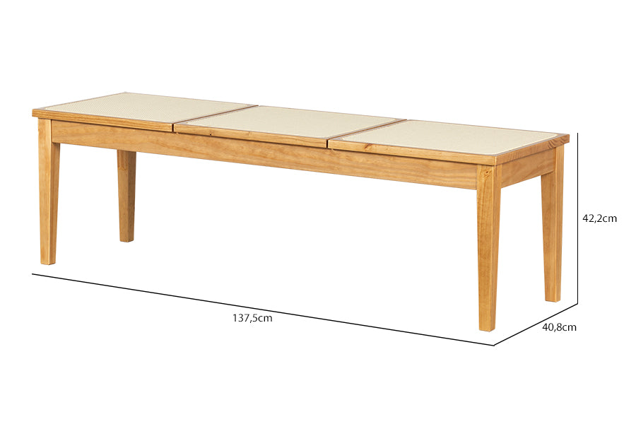 Banco de Madeira 3 lugares Serena 137,5x40,8 cm - Mel com medidas