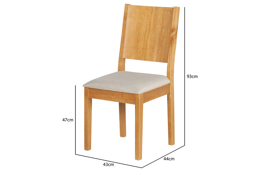 cadeiras para cozinha euro kit com 2 nozes e tecido bege claro vistas na diagonal com medidas