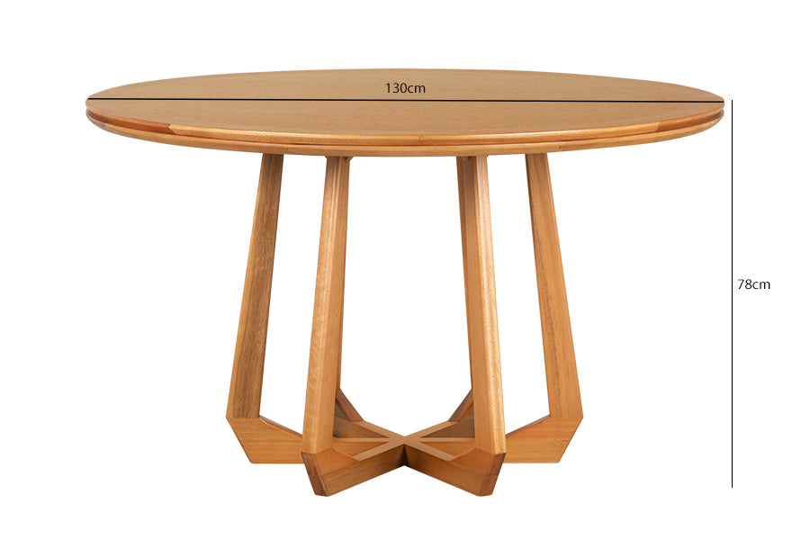 Mesa de Jantar Redonda de Madeira Atrio 130 cm Mel com medidas