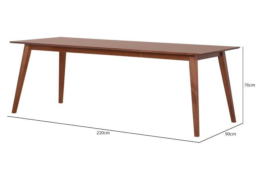 mesa de jantar 8 lugares lotus caramelo vista na diagonal com medidas