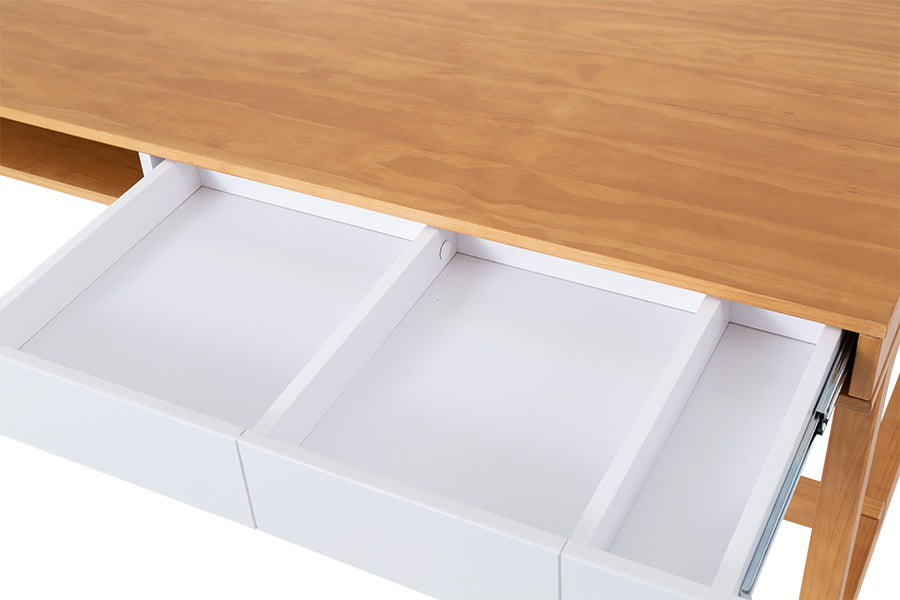 escrivaninha com gaveta mandal off white em fundo infinito detalhe gaveta