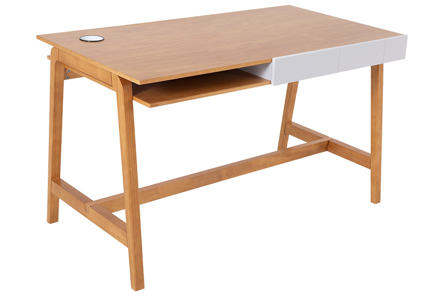 escrivaninha com gaveta mandal off white em fundo infinito visto em perspectiva