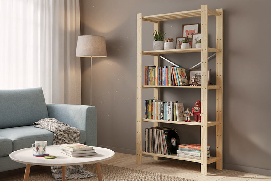 estante 5 prateleiras legno ambientado na sala