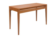 foto da mesa de jantar extensivel pina na cor nozes em fundo branco vista na diagonal fechada