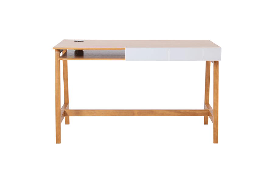 escrivaninha com gaveta mandal off white em fundo infinito visto em varios angulos