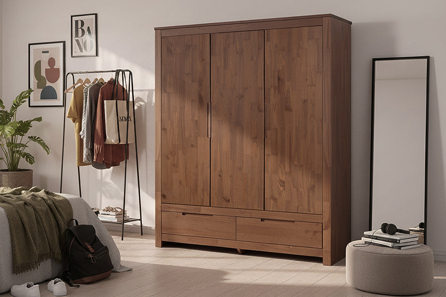 Guarda-Roupa 3 Portas e 2 Gavetas Sintonia - Amêndoa ambientado no quarto