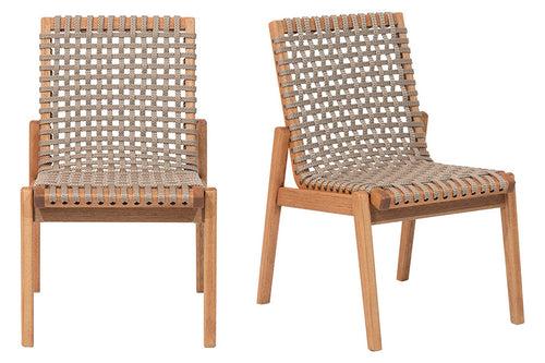 Kit trama com 2 jatobá e corda rami com uma cadeira vista de frente e outra vista de diagonal