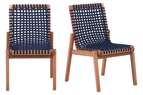 cadeira para cozinha trama kit com 2 jatobá e corda azul com uma cadeira vista de frente e outra vista de diagonal