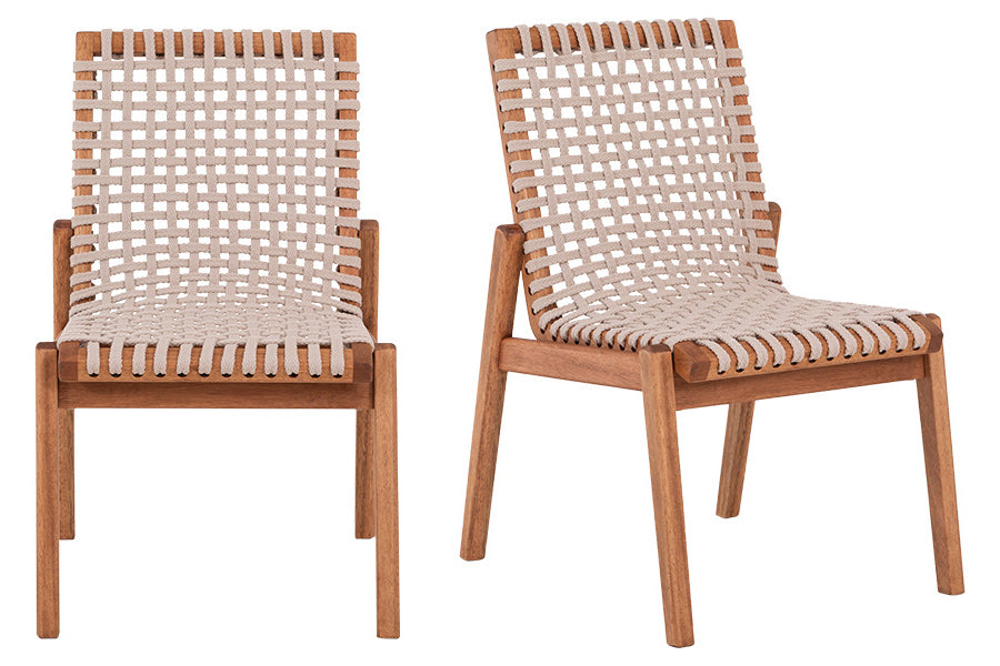 cadeiras para cozinha trama kit com 2 jatoba e corda areia em fundo infinito uma vista na diagonal e outra vista de frente