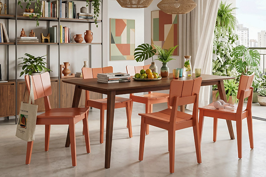 cadeira uma telha e mesa lotus ambientados na sala de jantar