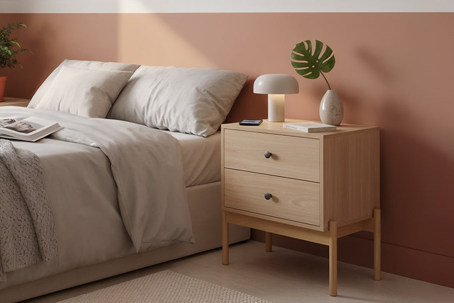 mesa de cabeceira aruna ambientada no quarto