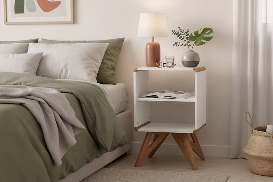 mesa de cabeceira baori ambientada no quarto