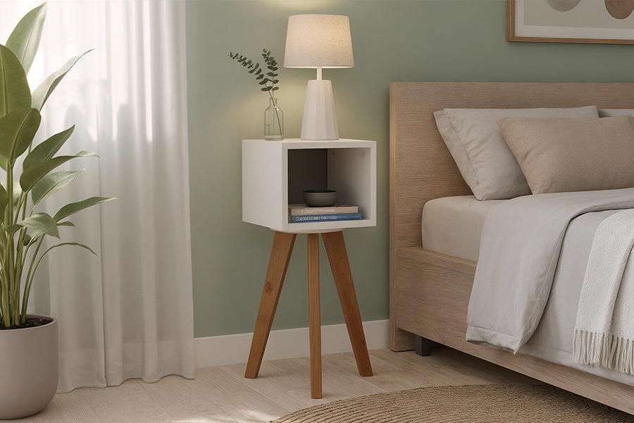 mesa de cabeceira eme ambientado no quarto