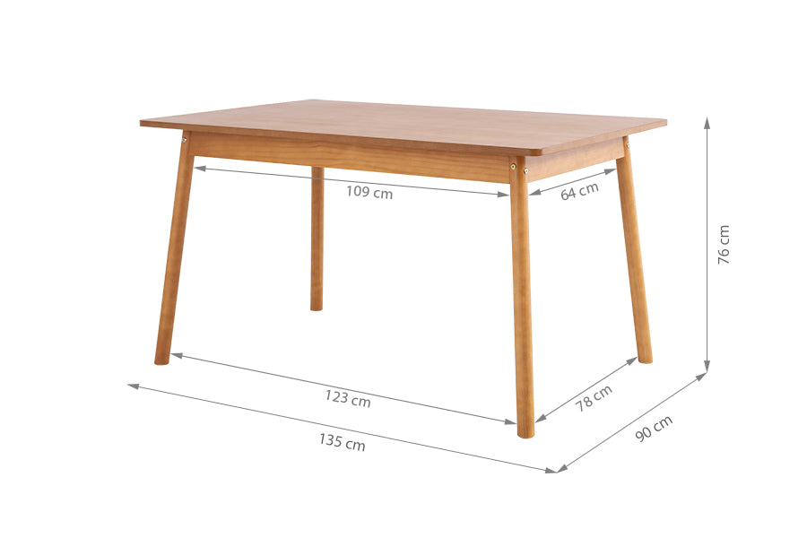 mesa de cozinha baviera nozes em fundo infinito vista na diagonal com medidas escritas na imagem