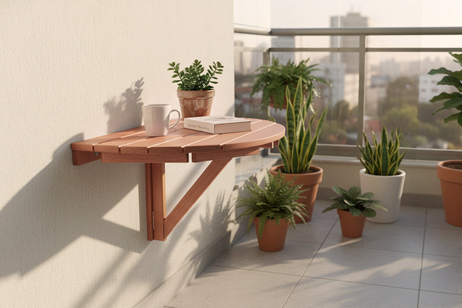 mesa dobravel legno ambientado na varanda