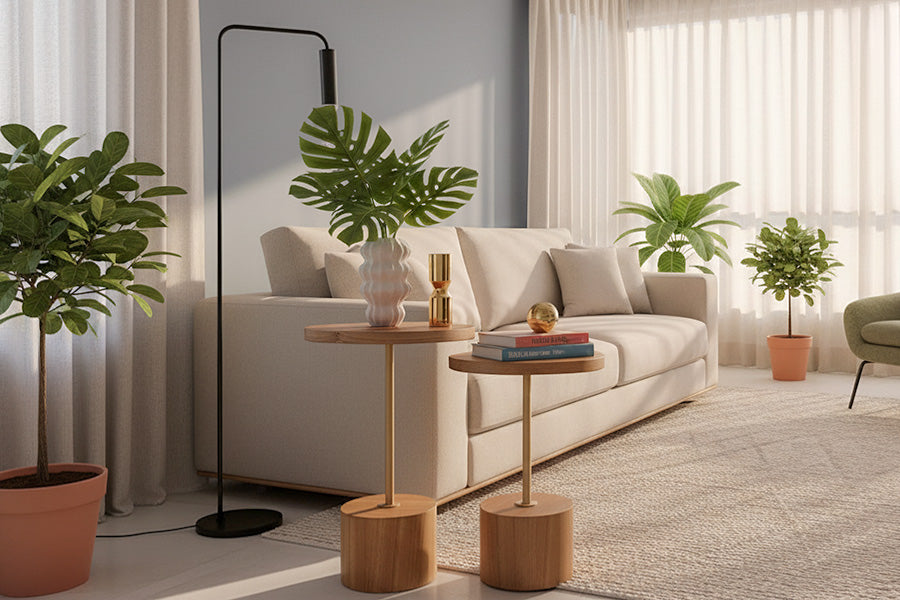 mesa lateral florian ambientada na sala de estar