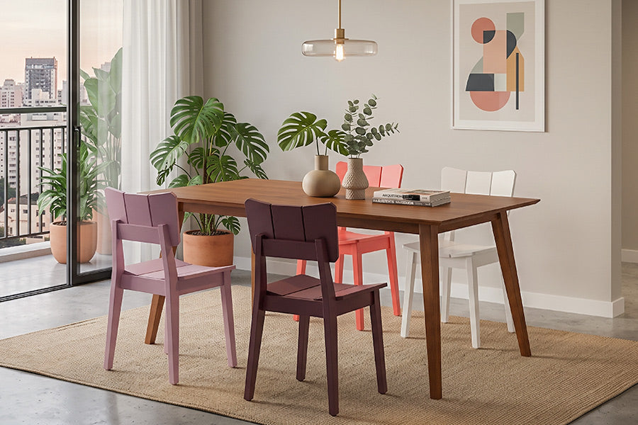 mesa lotus cadeiras uma rose branca vinho vermelha