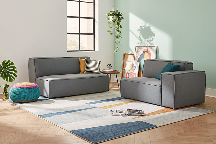 Modulo Central 2 lugares Modulo Esquerdo Marau Cinza Claro ambientado na sala de estar