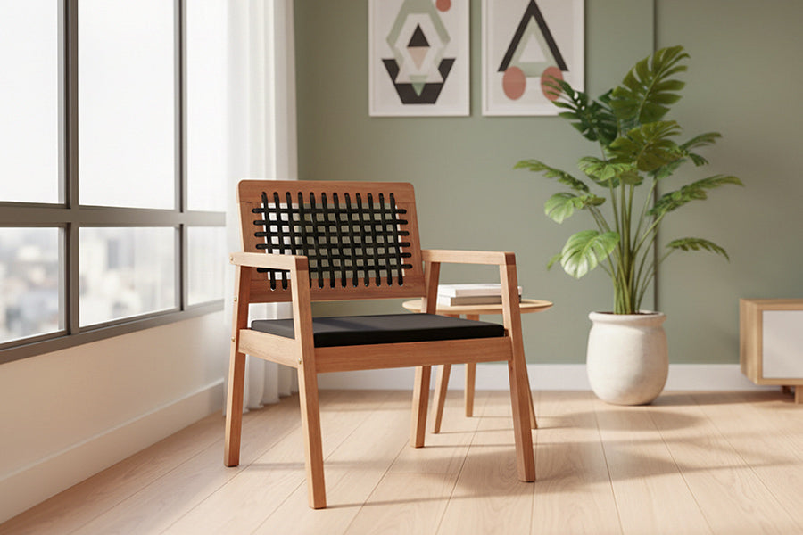 poltrona trança ambientada na sala de estar