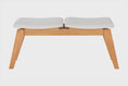 Banco de Madeira 2 lugares Aconchego 110x42 cm Mel e Tecido Creme visto em varios angulos