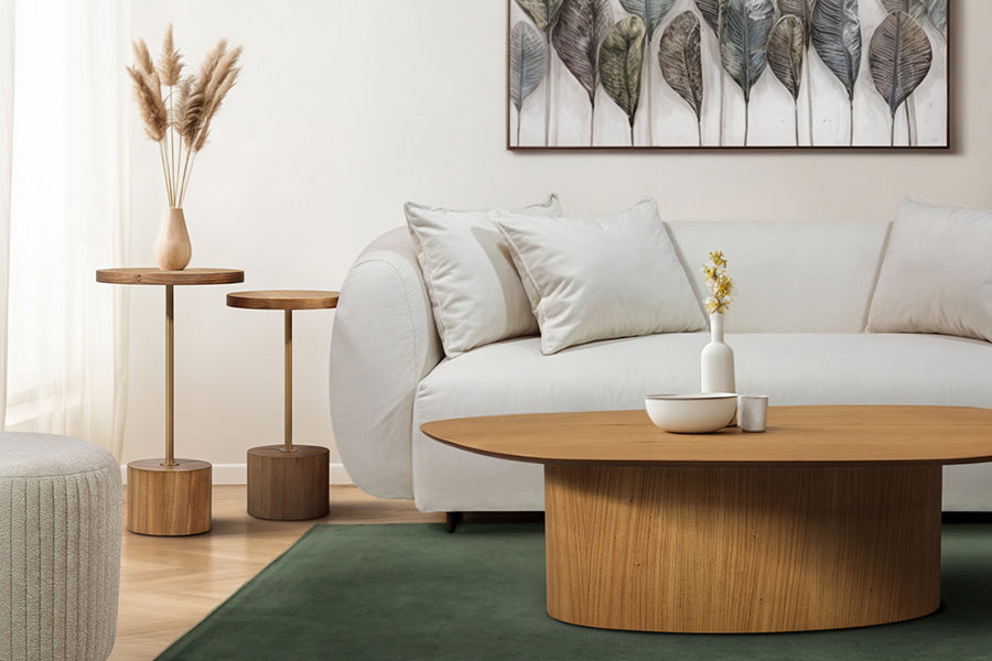 sala de estar com mesa de centro sintra cinamomo, mesas laterais florian e sofa 3 lugares algarve