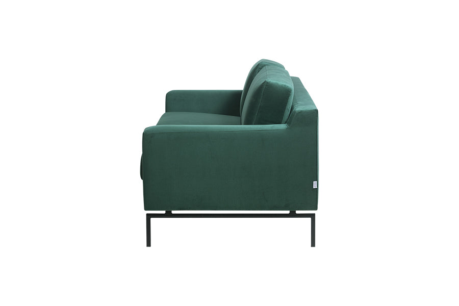 sofa 3 lugares berlin verde visto de lado em fundo branco