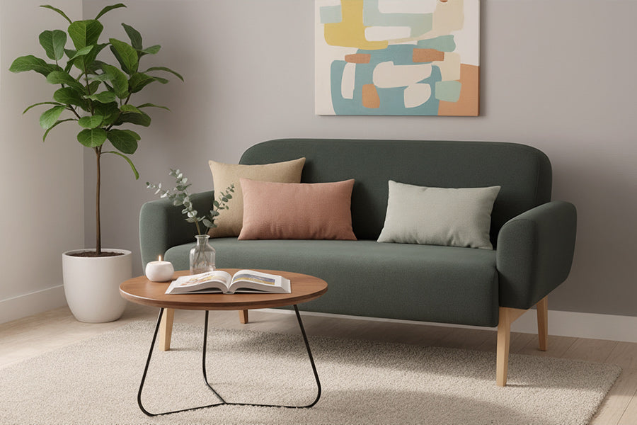 aofa agnes verde escuro e mesa de centro jade ambientados na sala de estar