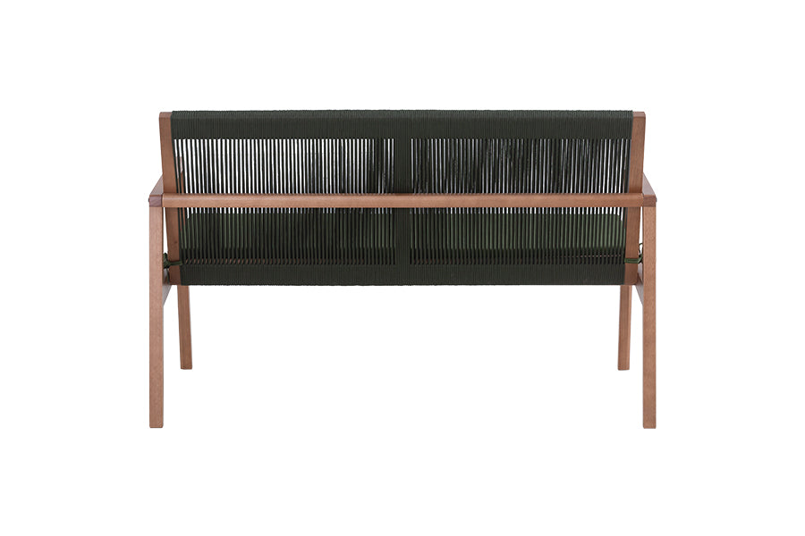 sofa namoradeira oliva amêndoa e corda verde visto de trás em fundo branco