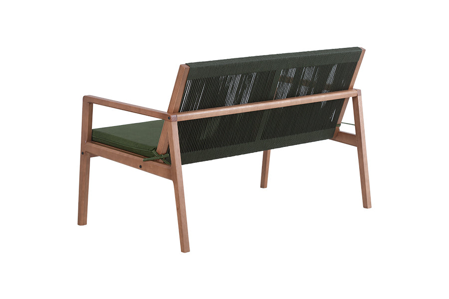 sofa de 2 lugares oliva amêndoa e corda verde visto de trás em fundo branco