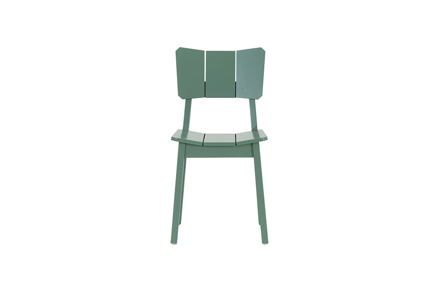 foto da cadeira jantar uma na cor verde escuro em fundo branco visto de frente
