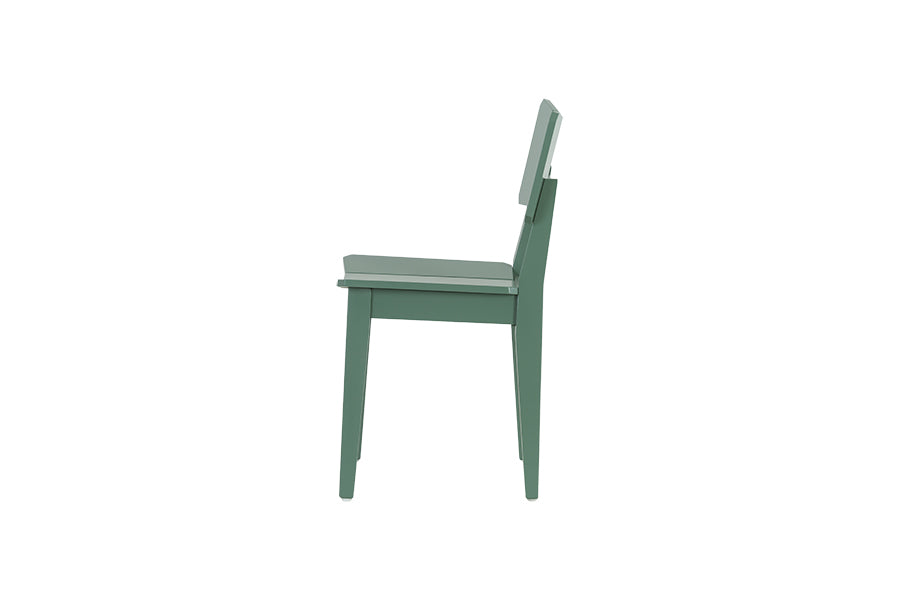 foto da cadeira para mesa de jantar uma na cor verde escuro em fundo branco visto de lado