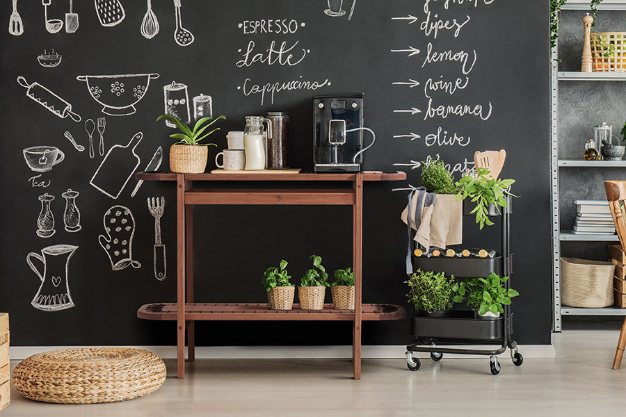 foto ambientada aparador madeira cipó jatobá e corda preta em cozinha gourmet