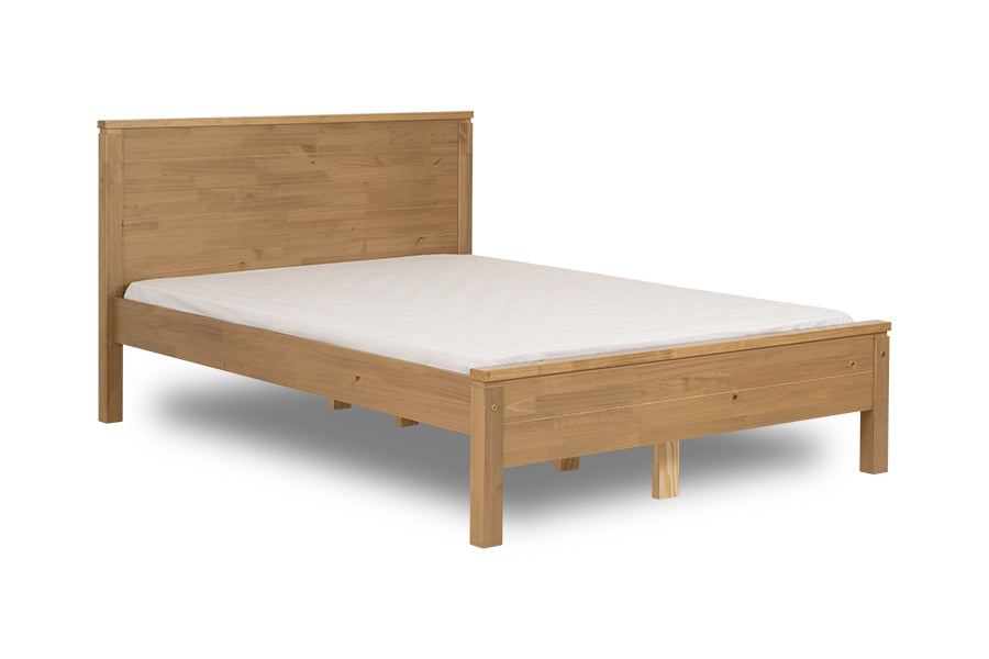 cama de madeira queen size dener mel com colchão em fundo branco