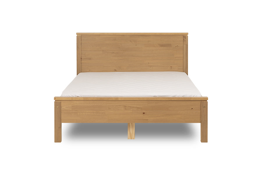 cama de madeira queen size dener mel visto de frente com colchão