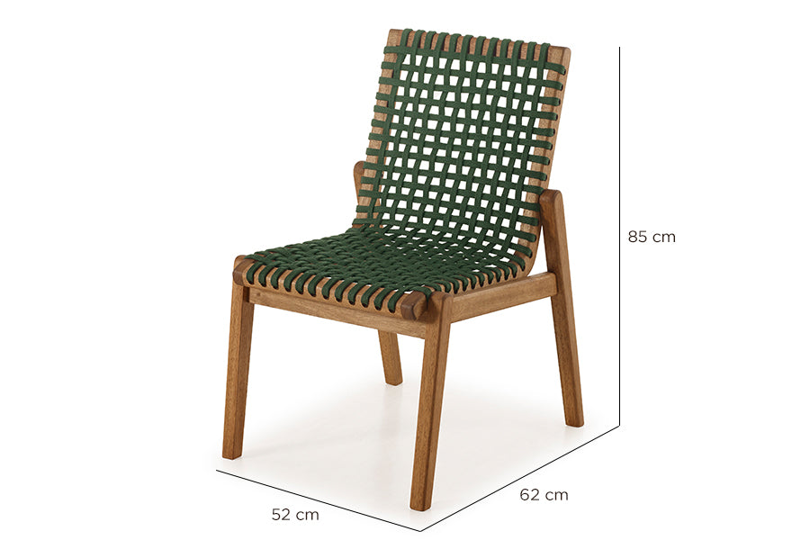 cadeira sem braço jatobá e corda verde com medidas importantes descritas na imagem