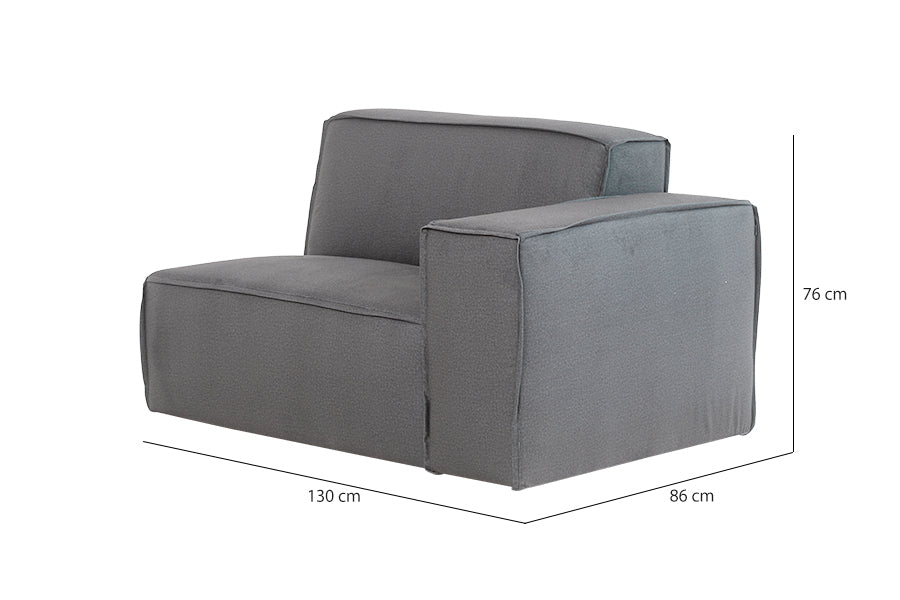 foto do sofa para sala pequena módulo esquerdo maraú na cor cinza claro em fundo branco visto na diagonal 