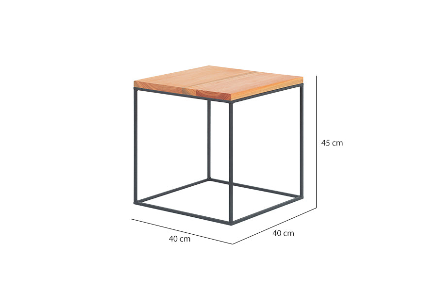 Mesa lateral baixa fato em fundo branco com medidas importantes