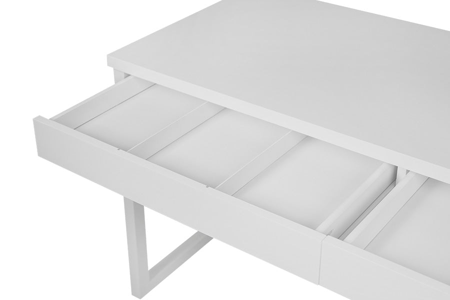 escrivaninha escritorio 160 duna branco giz mostrando gaveta aberta vazia vista de cima com divisoria