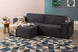 foto ambientada do sofa modular direito com chaise maraú na cor grafite em sala de estar visto na diagonal