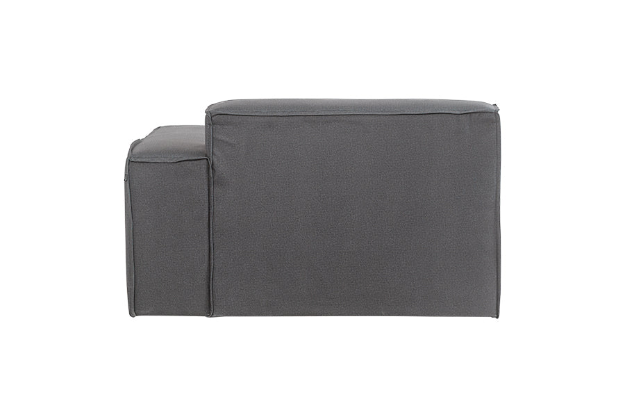 foto do sofa de linho modulo esquerdo com chaise maraú na cor cinza claro em fundo branco visto de trás