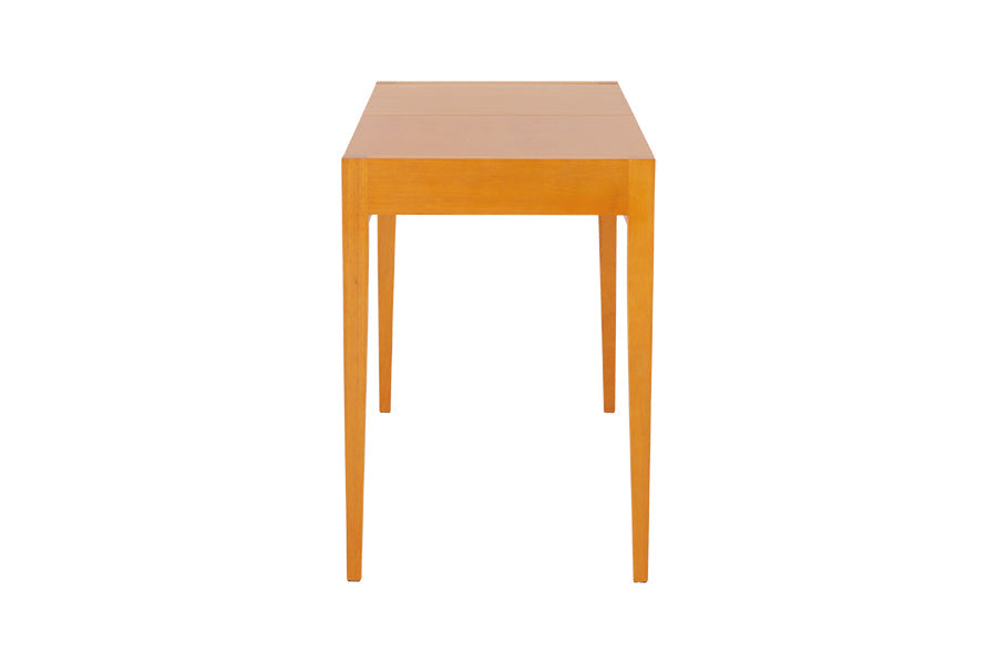 foto da mesa extensível pina na cor cerezo em fundo branco vista de lado fechada